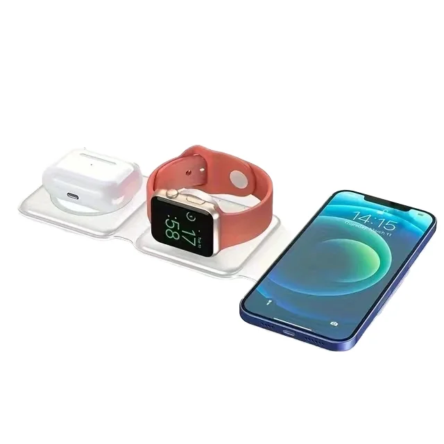 3 in 1 foldable magnetic wireless charger with 15w fast charging and type c port for phone watch earphones stand 3 in 1 foldable magnetic wireless charger with 15w fast charging and type c port for phone watch earphones stand