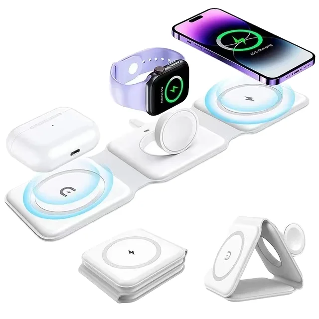 3 in 1 foldable magnetic wireless charger with 15w fast charging and type c port for phone watch earphones stand 3 in 1 foldable magnetic wireless charger with 15w fast charging and type c port for phone watch earphones stand