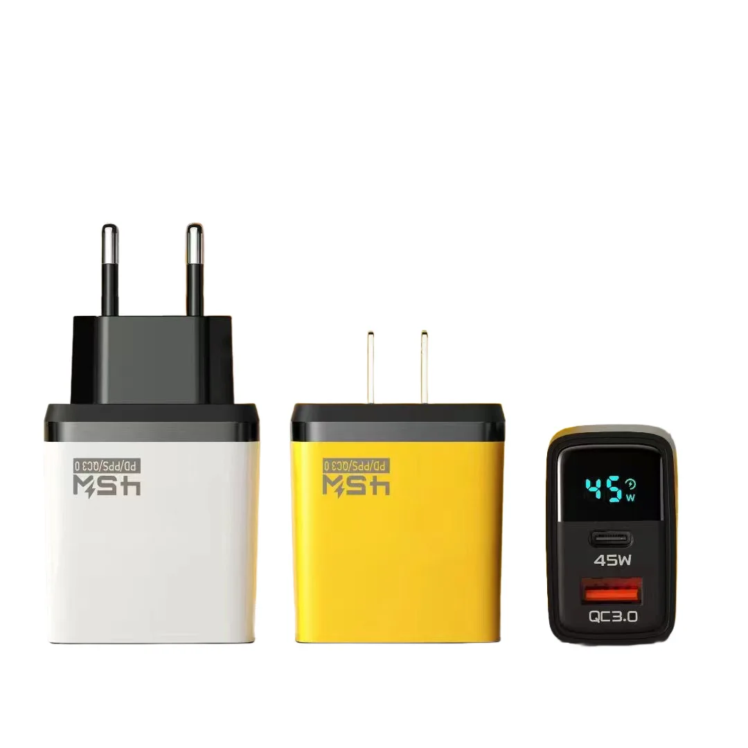 45w intelligent digital display charge c multi port type c qc3.0 fast charging pc+abs material universal usb a charger adapter 45w intelligent digital display charge c multi port type c qc3.0 fast charging pc+abs material universal usb a charger adapter