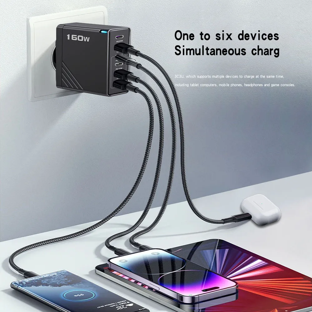 160w gan charger travel adapter usb c a super fast charge high power type c fast charging 6 ports for macbook white black oem 160w gan charger travel adapter usb c a super fast charge high power type c fast charging 6 ports for macbook white black oem