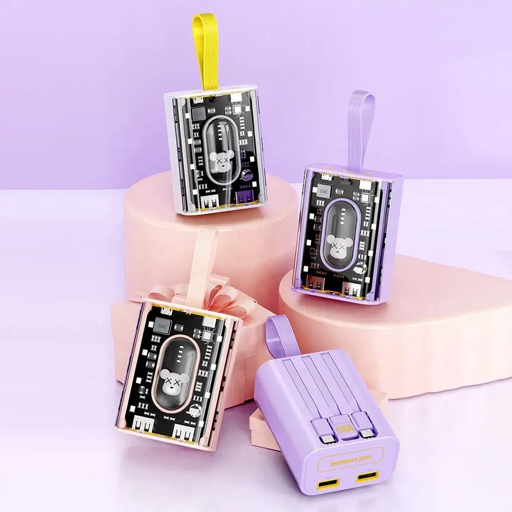 punk mecha style transparent self contained cable cartoon 20000mah wireless charging 15w fast charging mobile power station punk mecha style transparent self contained cable cartoon 20000mah wireless charging 15w fast charging mobile power station