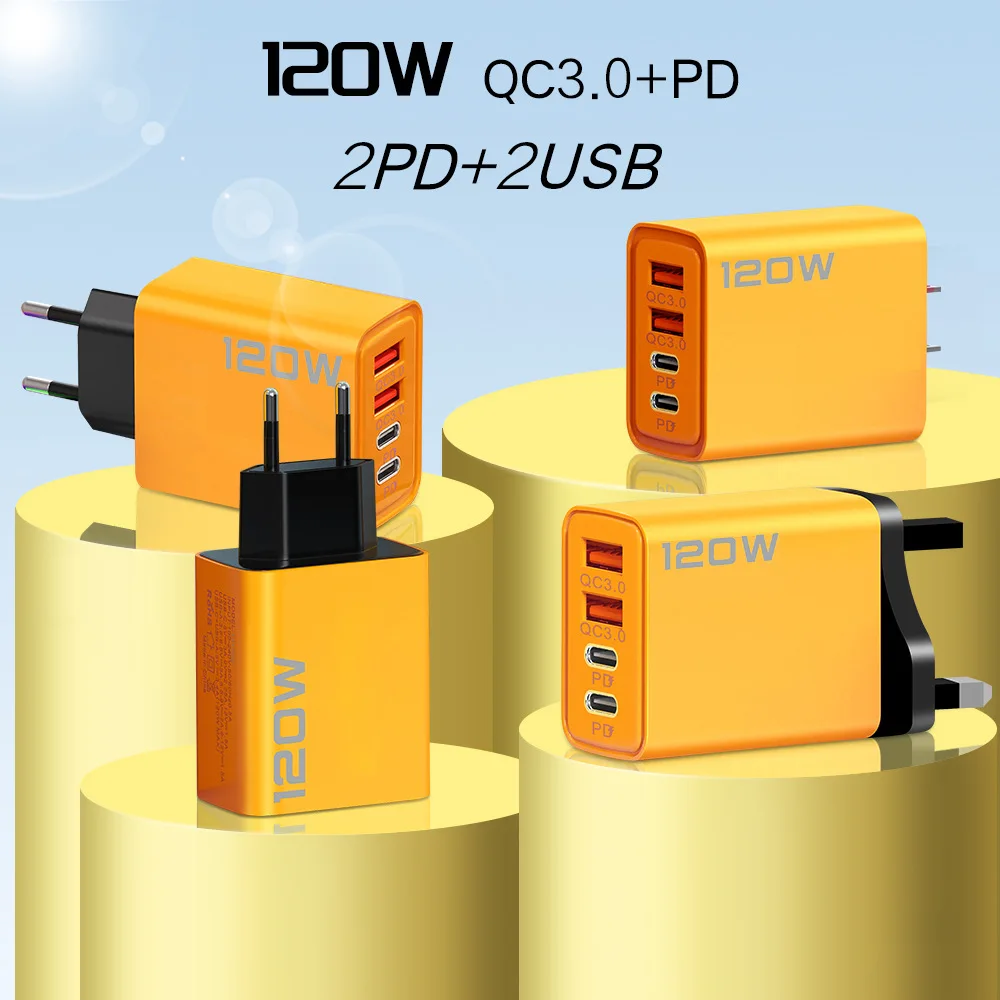 120w wall charger pc+abs fire retardant material 4 port 2pd+2usb 5v2a eu us qc3.0 mobile phone charge for iphone 16 samsung s25 120w wall charger pc+abs fire retardant material 4 port 2pd+2usb 5v2a eu us qc3.0 mobile phone charge for iphone 16 samsung s25