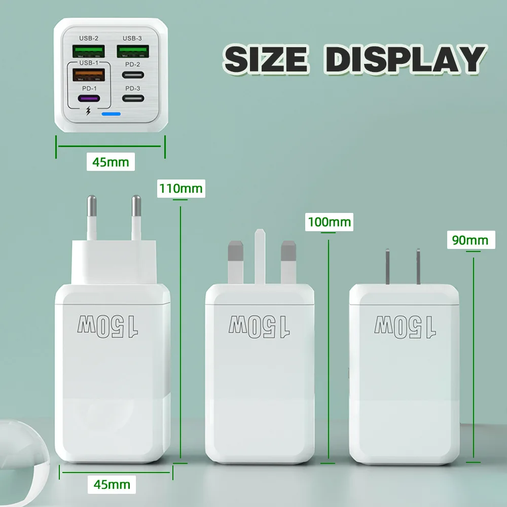 cross border 150w 6 multi port qc3.0 fast charging 5v/3a european american british laptop mobile phone earphone camera 3usb+3pd cross border 150w 6 multi port qc3.0 fast charging 5v/3a european american british laptop mobile phone earphone camera 3usb+3pd