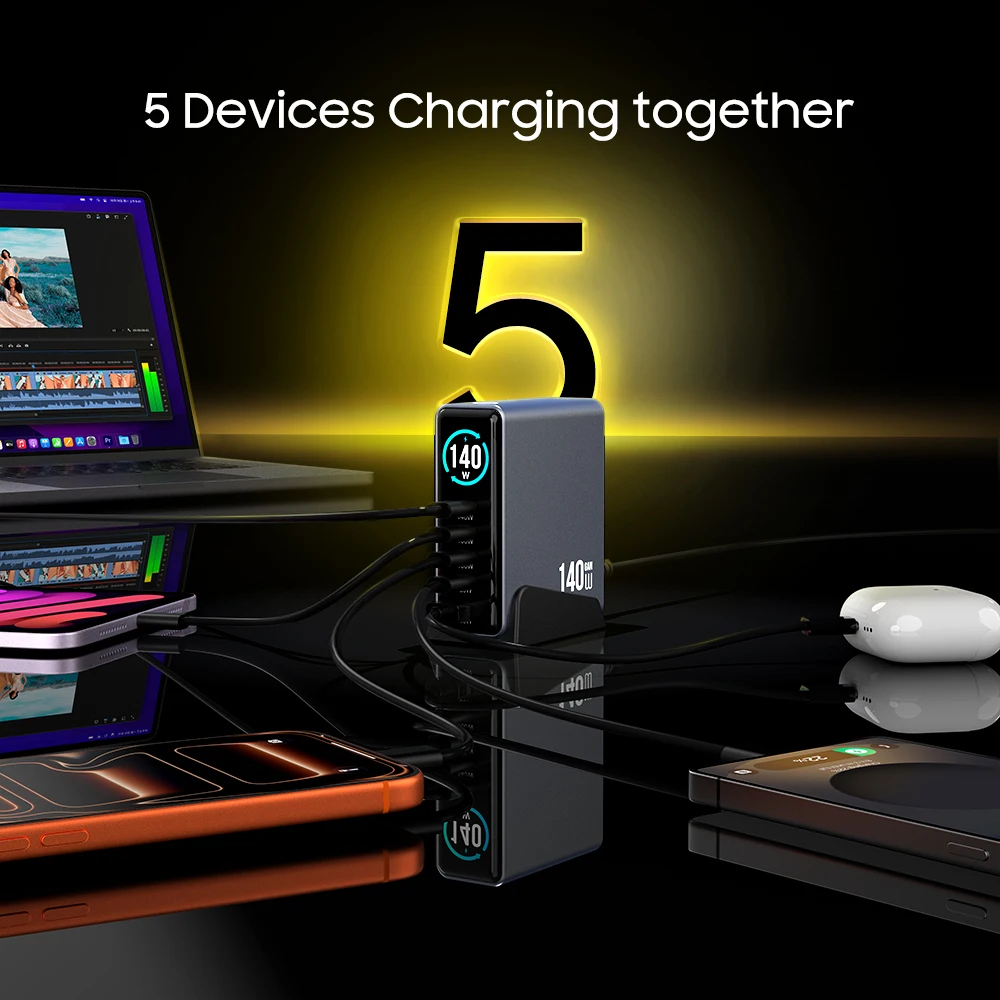 gan technology 140w fast charging 4c1a pd 100w 65w 45w 20w qc3.0 18w usb c laptop gan charger desktop for macbook mobile phone gan technology 140w fast charging 4c1a pd 100w 65w 45w 20w qc3.0 18w usb c laptop gan charger desktop for macbook mobile phone