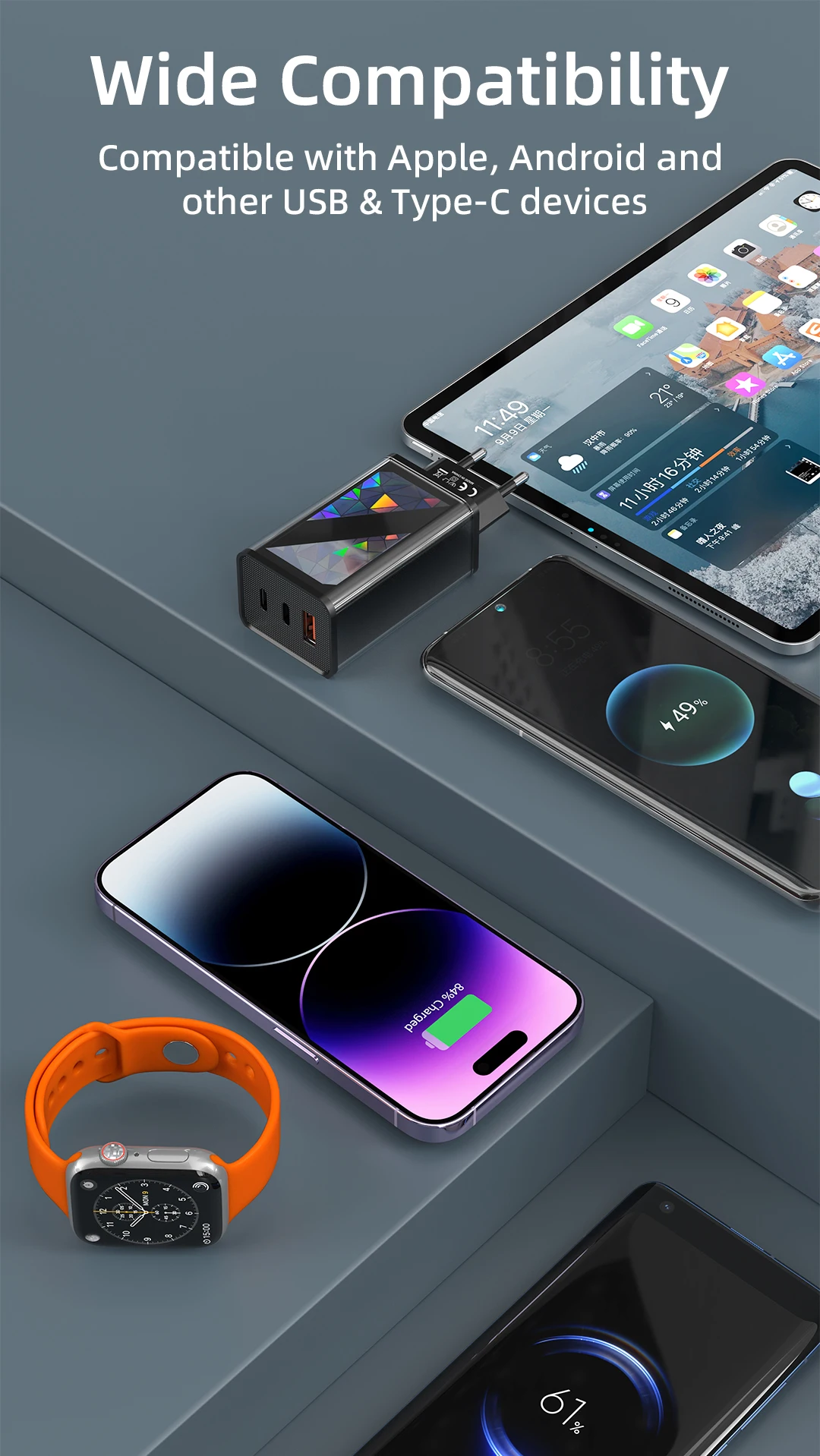 2026 new 45w gan charger usb type c multi ports fast charging otp protection eu/uk/us plug standard electric for mobile phones 2026 new 45w gan charger usb type c multi ports fast charging otp protection eu/uk/us plug standard electric for mobile phones