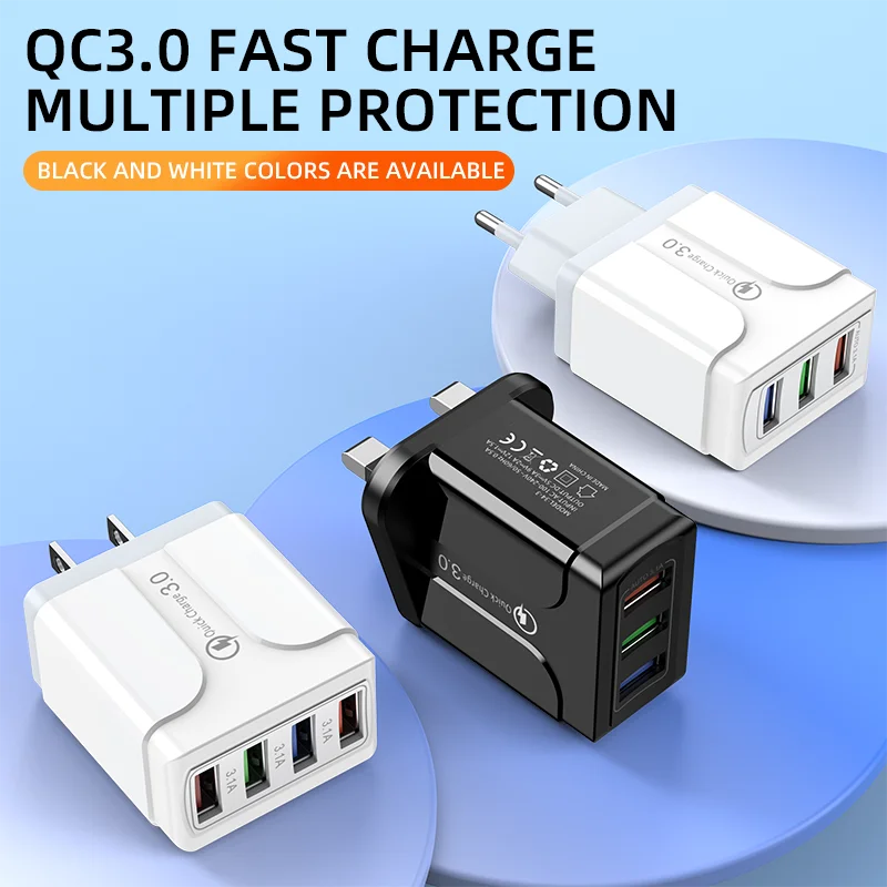 electric 4 port usb a fast charging qc3.0 18w wall charger us/eu/uk/au/in/kr plugs otp/ovp protection 5v/2.4a mobile phones electric 4 port usb a fast charging qc3.0 18w wall charger us/eu/uk/au/in/kr plugs otp/ovp protection 5v/2.4a mobile phones