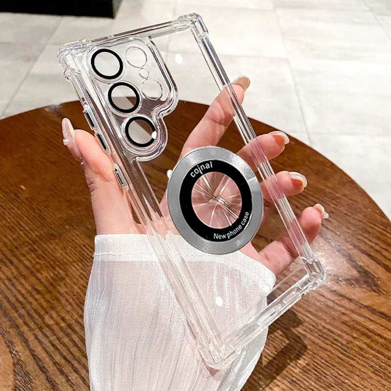 for samsung s25 s24 s23 ultra plus transparent phone case four corner anti drop electroplating hard protective cover for samsung s25 s24 s23 ultra plus transparent phone case four corner anti drop electroplating hard protective cover